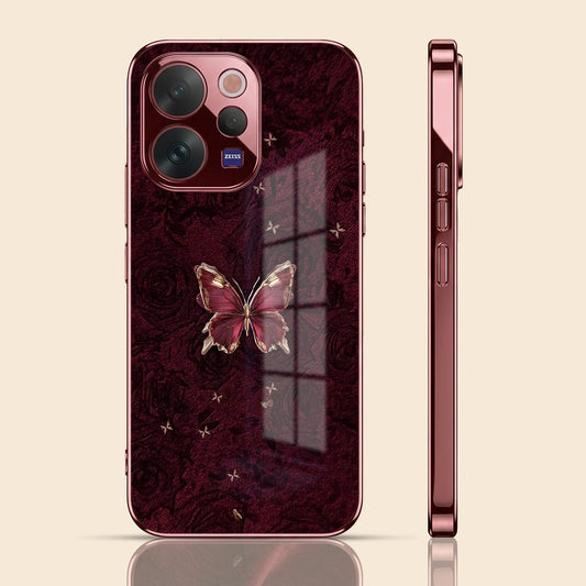 Vivo V70 5G Butterfly Burgundy Electroplated Glass Back Case
