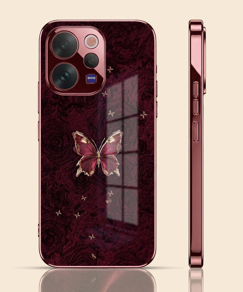 Vivo V70 5G Butterfly Burgundy Electroplated Glass Back Case