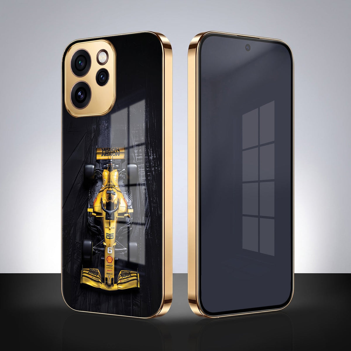Oppo Reno 15 Pro Mini 5G F1 Racing Car Gold Electroplated Glass Phone Back Case