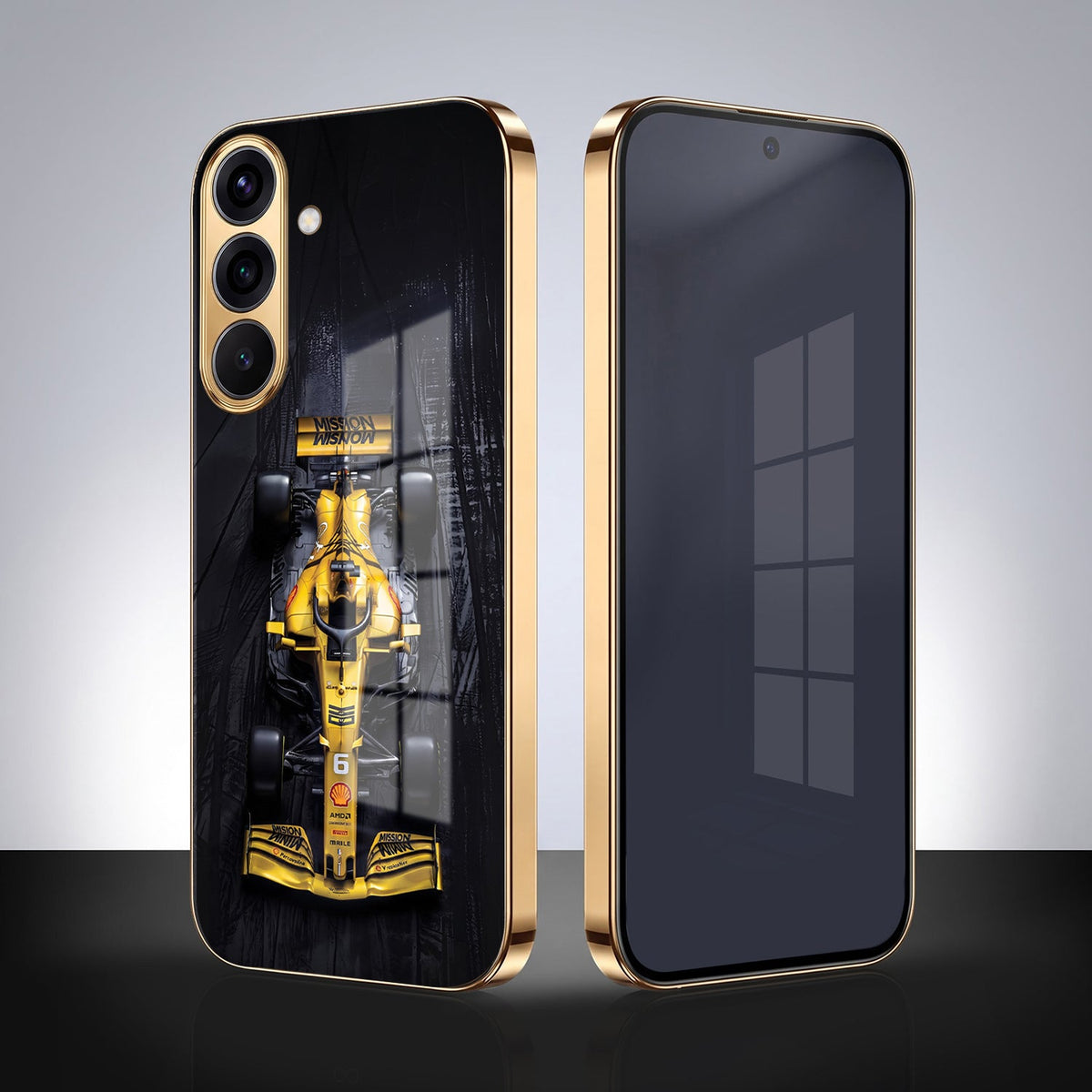Samsung Galaxy A56 5G F1 Racing Car Gold Electroplated Glass Phone Back Case