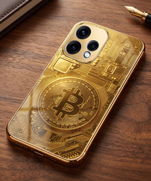 Oppo Reno 15 5G Bitcoin Gold Electroplated Glass Phone Back Case