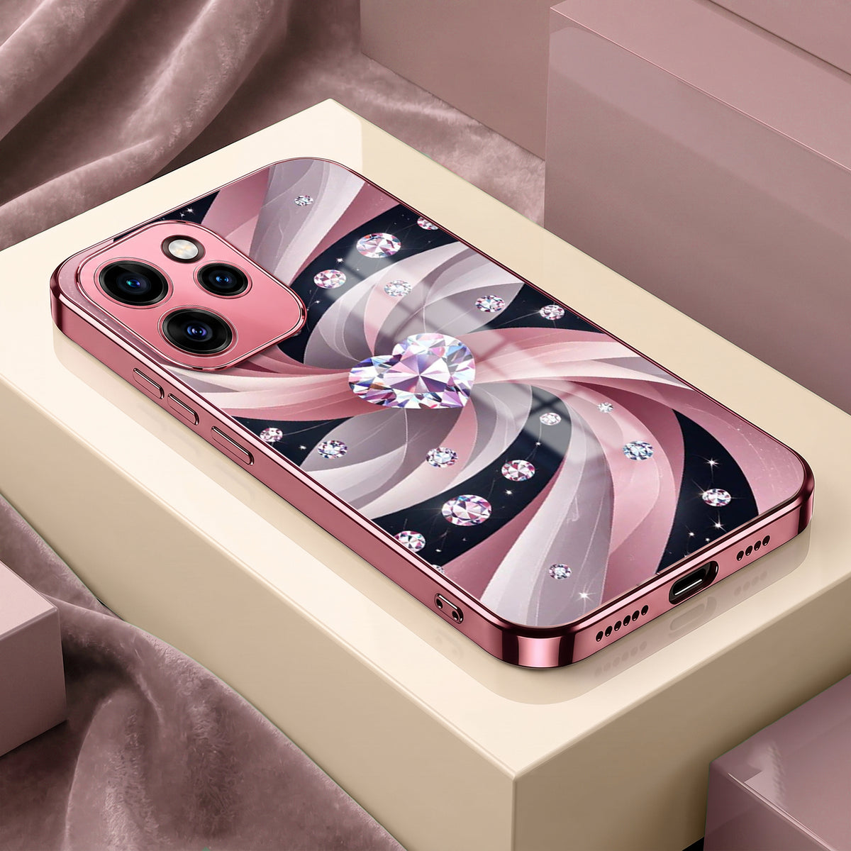 Oppo Reno 15 Pro 5G Diamond Glam Pink Electroplated Glass Phone Back Case