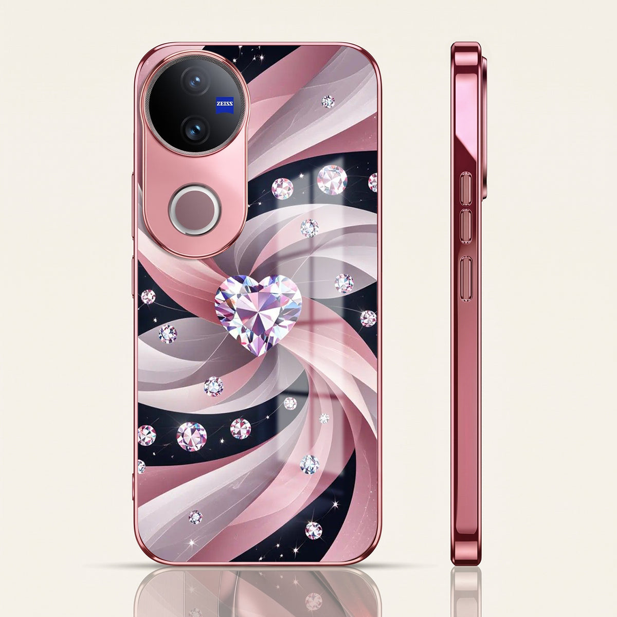 Vivo V50 5G Diamond Glam Pink Electroplated Glass Phone Back Case