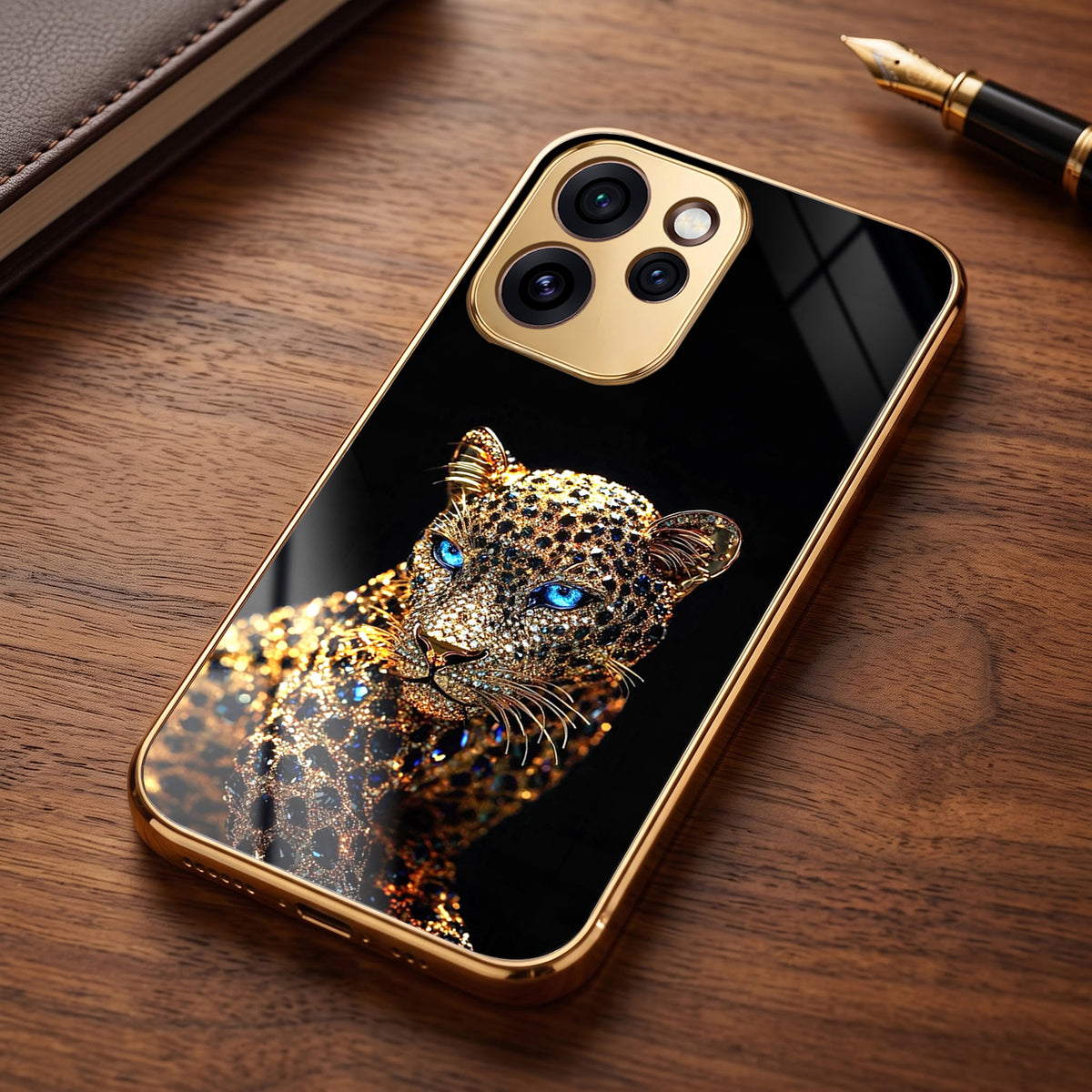Oppo Reno 15 Pro Mini 5G Panther Gold Electroplated Glass Phone Back Case