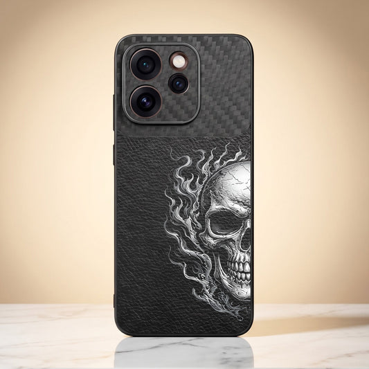 Oppo Reno 15 Pro Mini 5G Skull Art Carbon Fiber Leather Hybrid Back Case