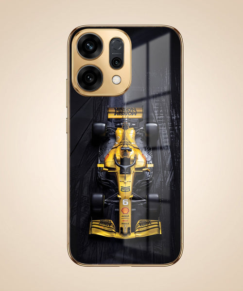 Oppo Reno 14 5G F1 Racing Car Gold Electroplated Glass Phone Back Case