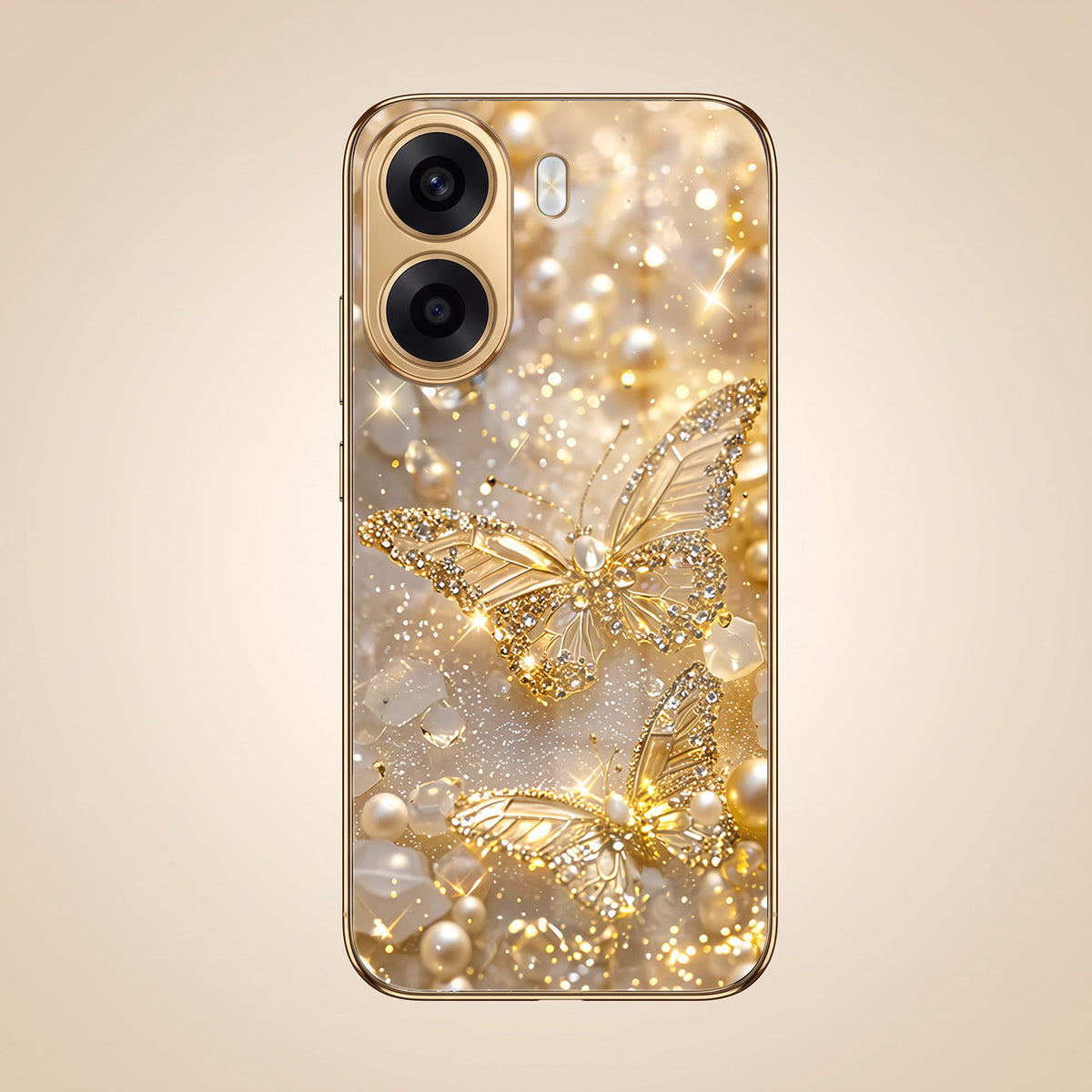 Oppo K14x 5G Golden Butterfly Gold Electroplated Glass Phone Back Case