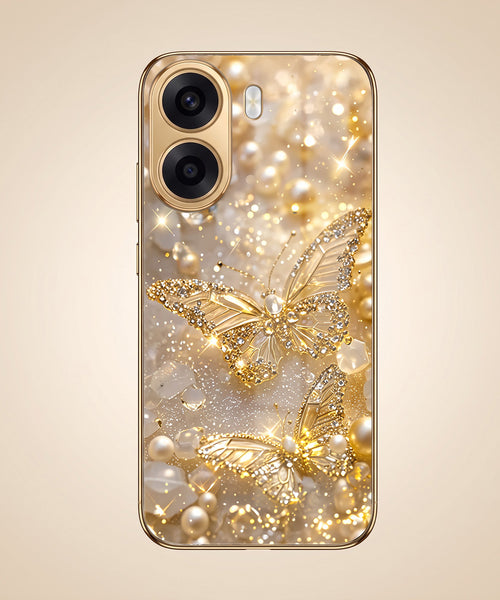 Oppo K14x 5G Golden Butterfly Gold Electroplated Glass Phone Back Case