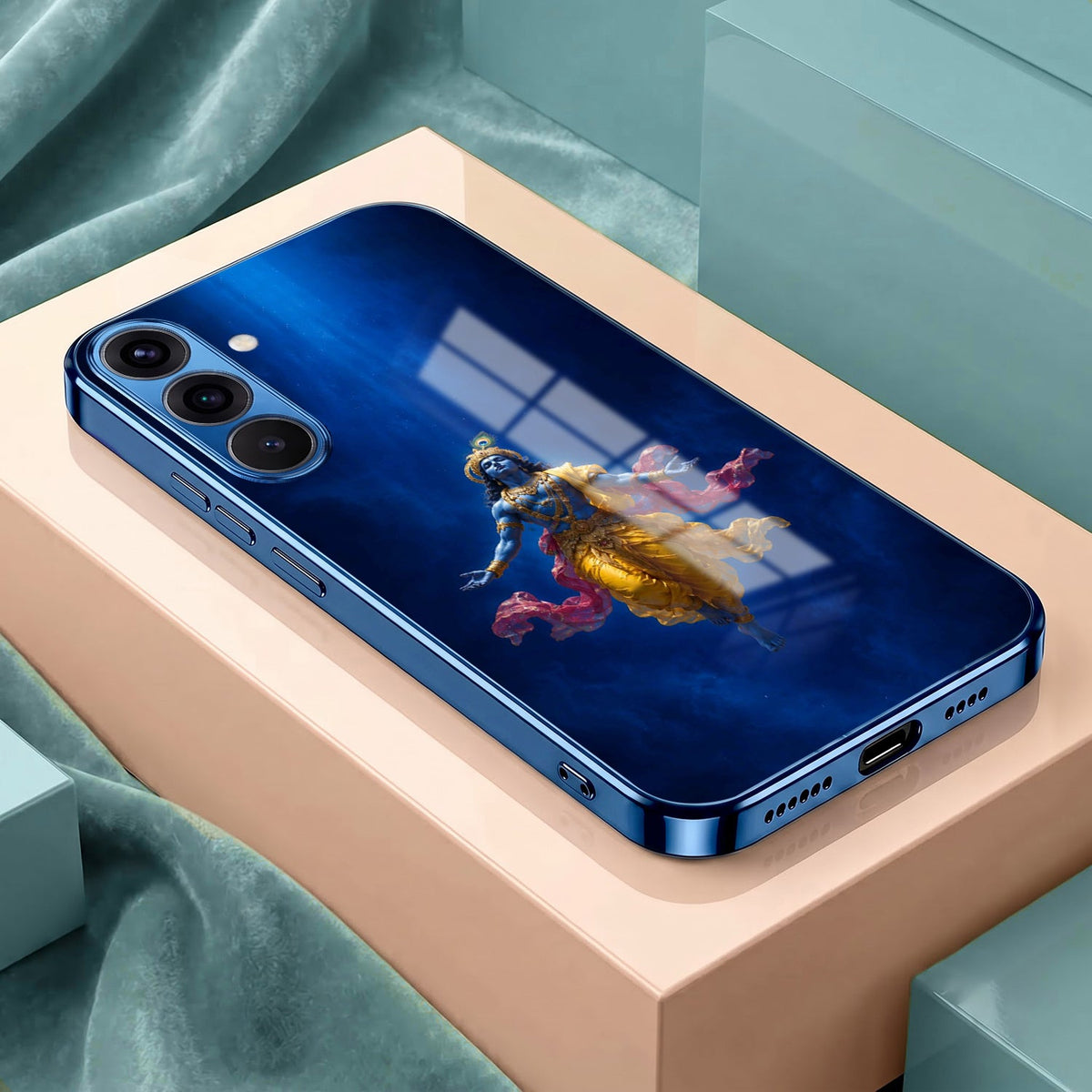 Samsung Galaxy A36 5G Lord Krishna Blue Electroplated Glass Phone Back Case