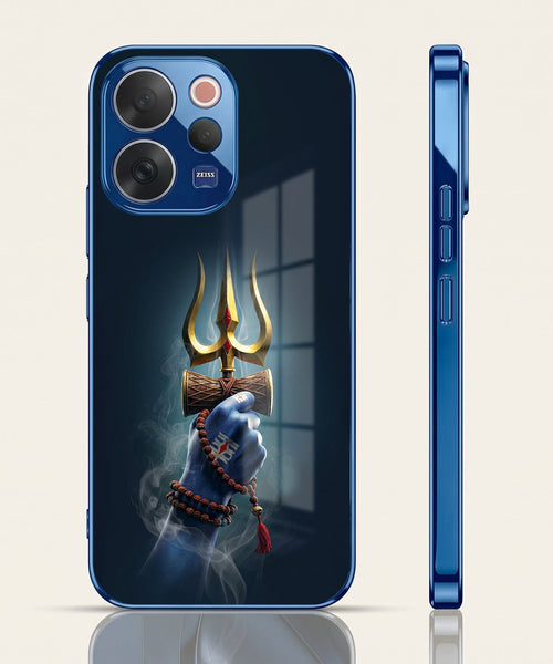 Vivo V70 5G Divine Shiva Trisul Blue Electroplated Glass Phone Back Case