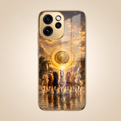 Oppo Reno 15 Pro Mini 5G Celestial Seven Horses Gold Electroplated Glass Phone Back Case