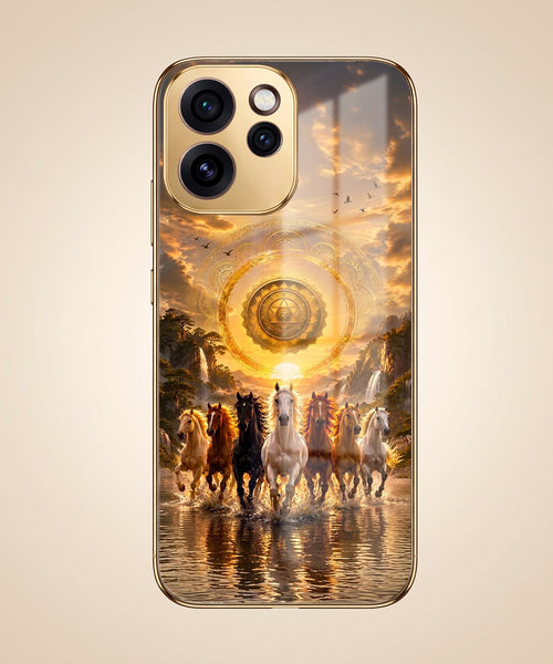Oppo Reno 15 Pro Mini 5G Celestial Seven Horses Gold Electroplated Glass Phone Back Case