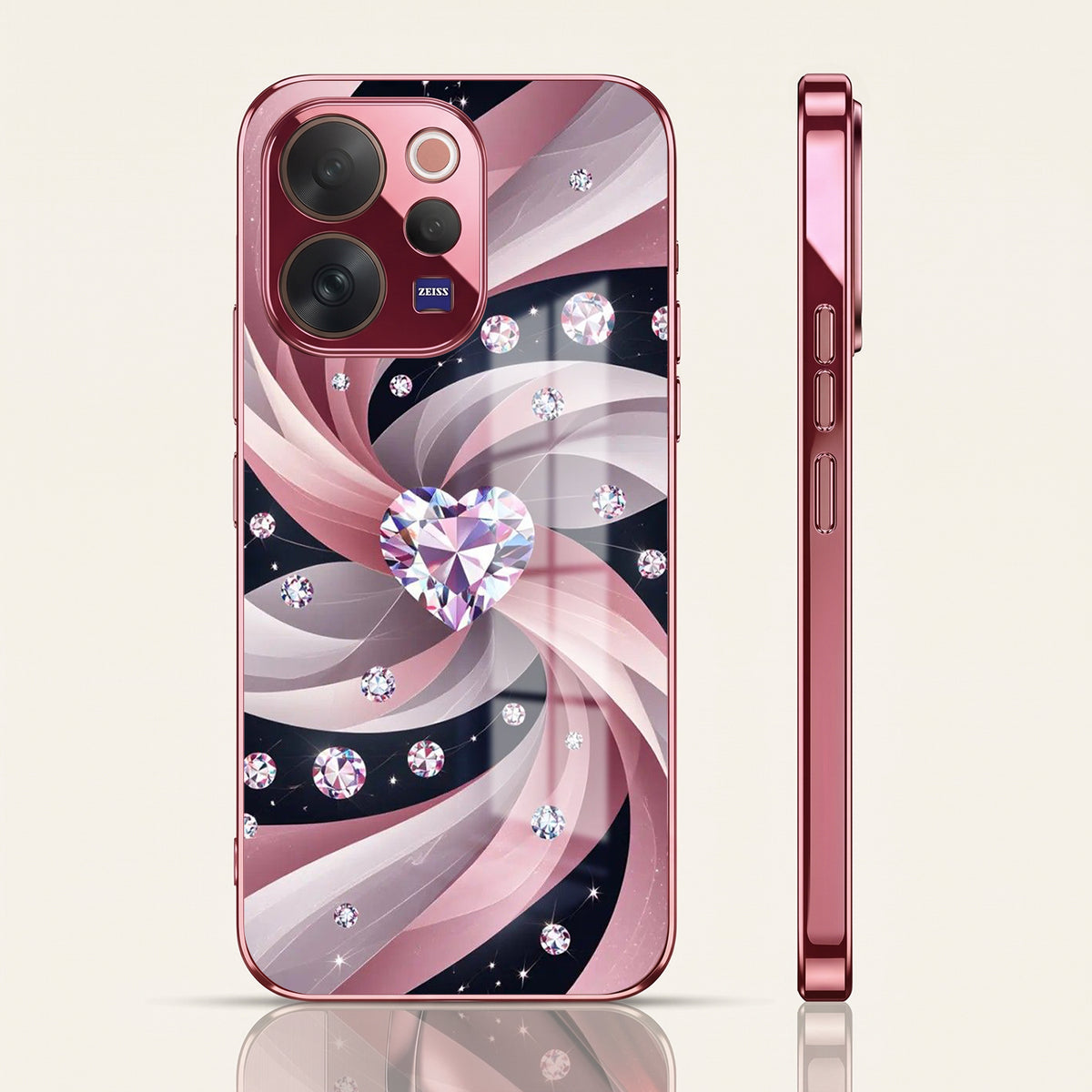 Vivo V70 5G Diamond Glam Pink Electroplated Glass Phone Back Case
