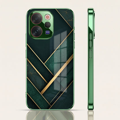 Vivo V70 5G Emerald Gold Geometric Green Electroplated Glass Back Case