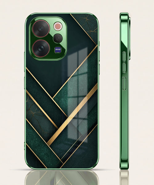 Vivo V70 5G Emerald Gold Geometric Green Electroplated Glass Back Case