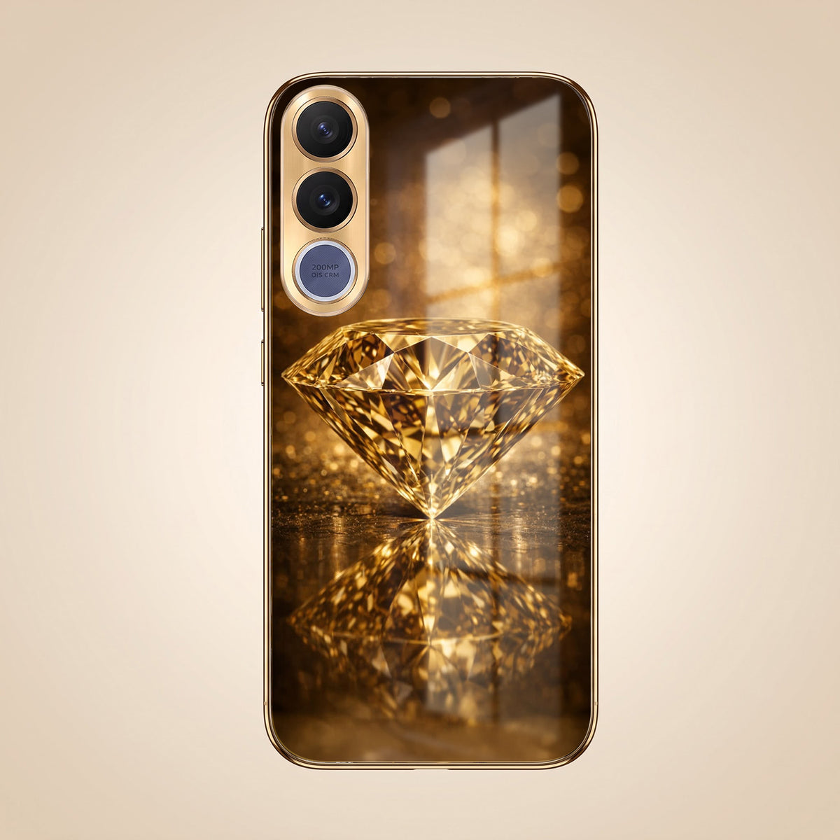 Vivo V70 FE 5G Golden Diamond Gold Electroplated Glass Phone Back Case