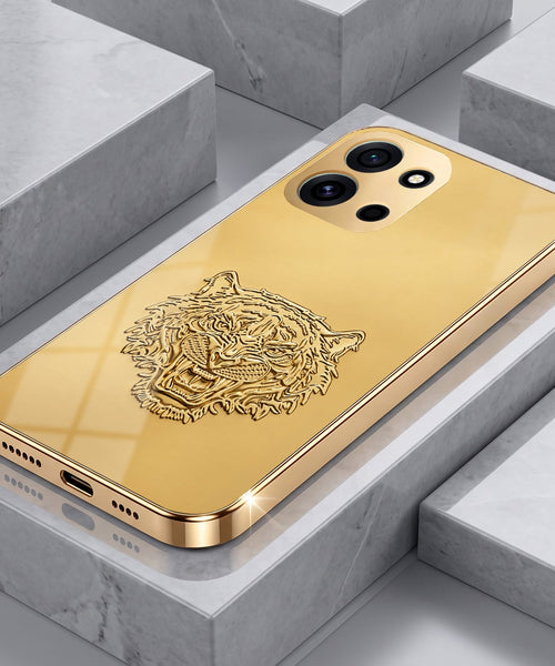 OnePlus Nord 6 5G Golden Tiger Face Gold Electroplated Glass Phone Back Case