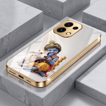 Oppo Reno 16C 5G Bal Krishna Blessings Gold Electroplated Glass Phone Back Case