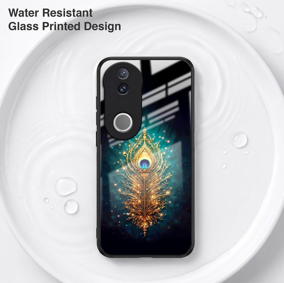 Vivo V50 5G Golden Peacock Feather Acrylic Glass Back Case