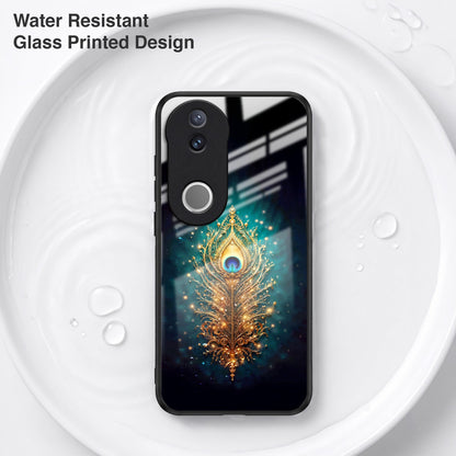 Vivo V50 5G Golden Peacock Feather Acrylic Glass Back Case
