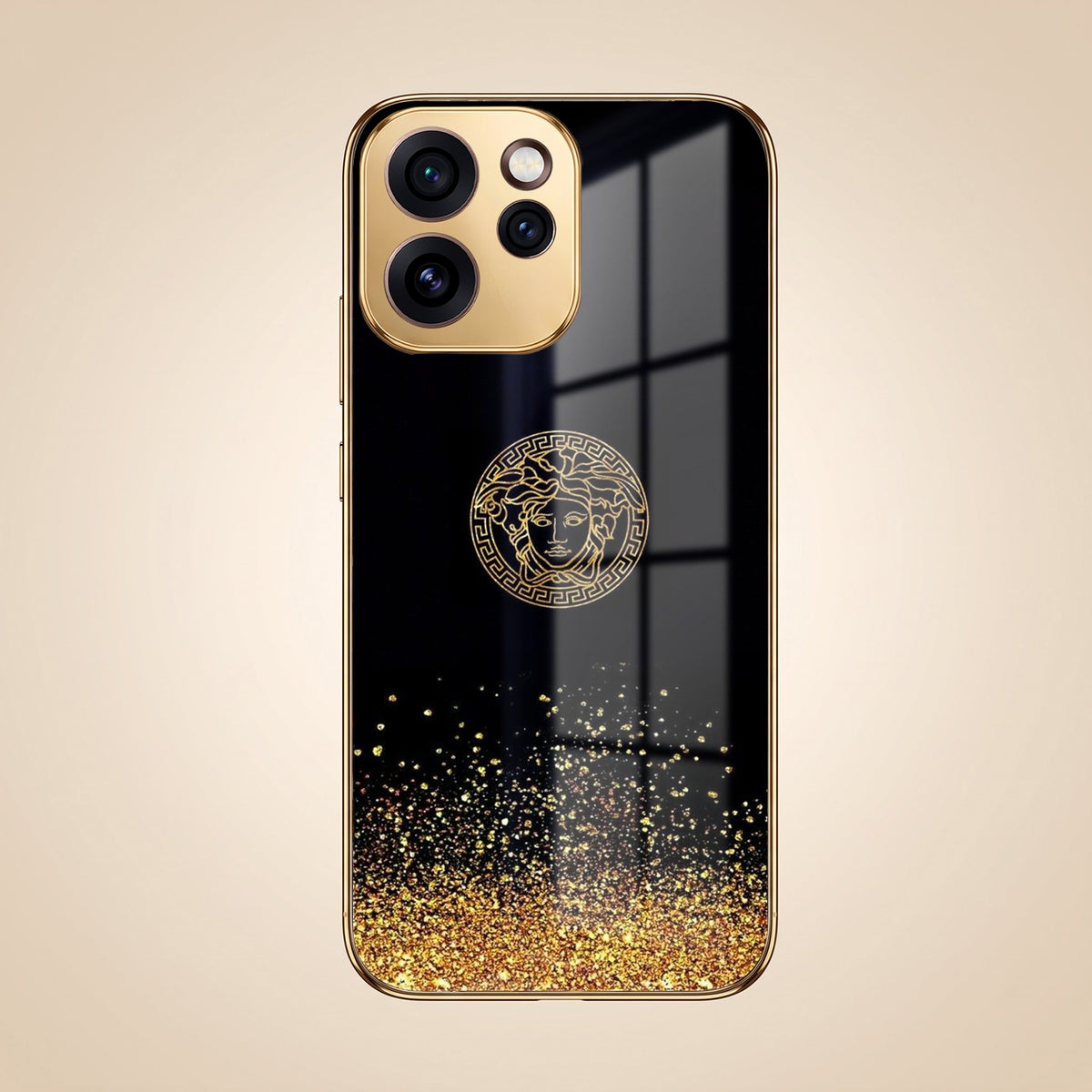 Oppo Reno 15 Pro Mini 5G Medusa Head Gold Electroplated Glass Phone Back Case