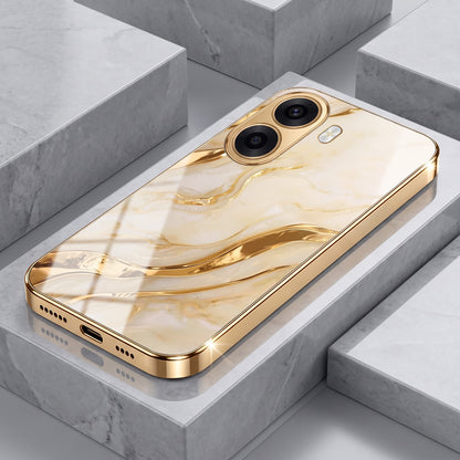 Oppo K14x 5G Marvel Texture Gold Electroplated Glass Phone Back Case