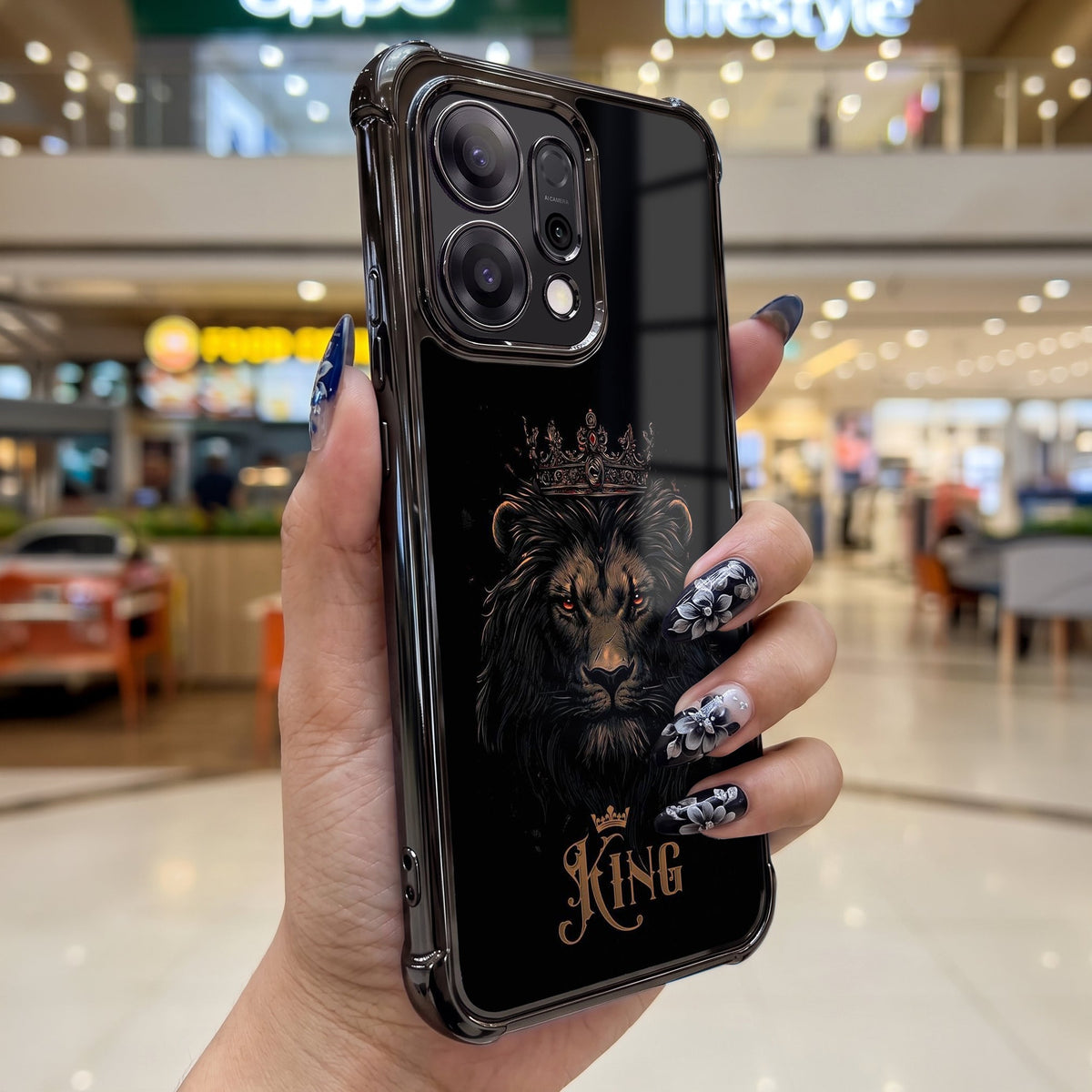 Oppo Reno 14 5G Premium Crowned Lion Airbags Printed Back Case