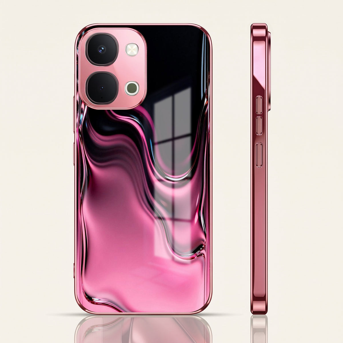 Vivo T5x 5G Liquid Wave Pink Electroplated Glass Phone Back Case