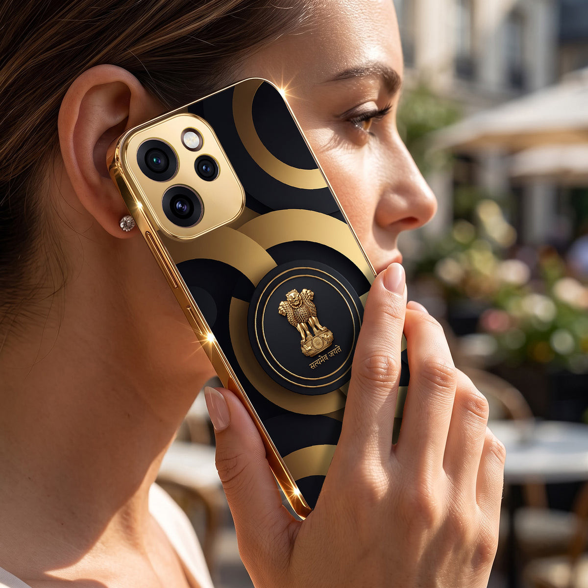 Oppo Reno 15 Pro Mini 5G Royal Emblem Gold Electroplated Glass Phone Back Case