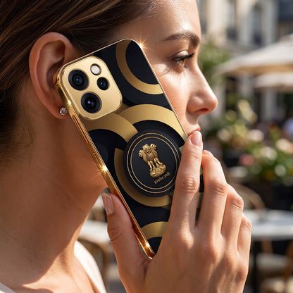 Oppo Reno 15 Pro Mini 5G Royal Emblem Gold Electroplated Glass Phone Back Case