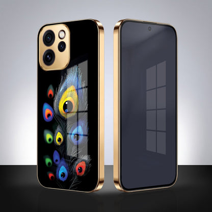 Oppo Reno 15 Pro Mini 5G Premium Peacock Feather Gold Electroplated Glass Phone Back Case