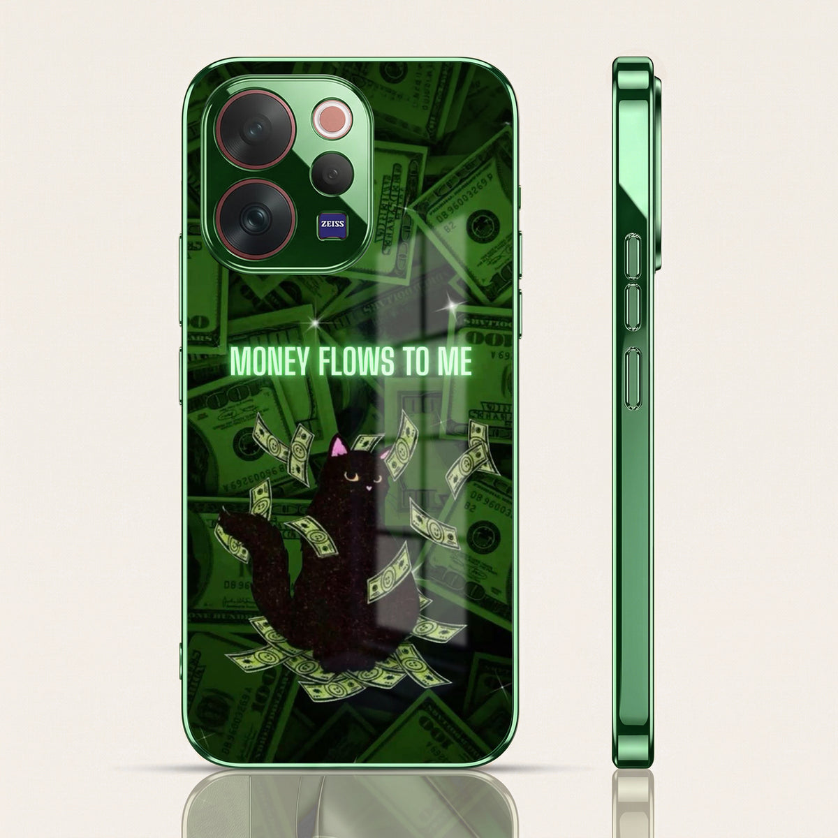 Vivo V70 5G Money Flows To ME Green Electroplated Glass Back Case