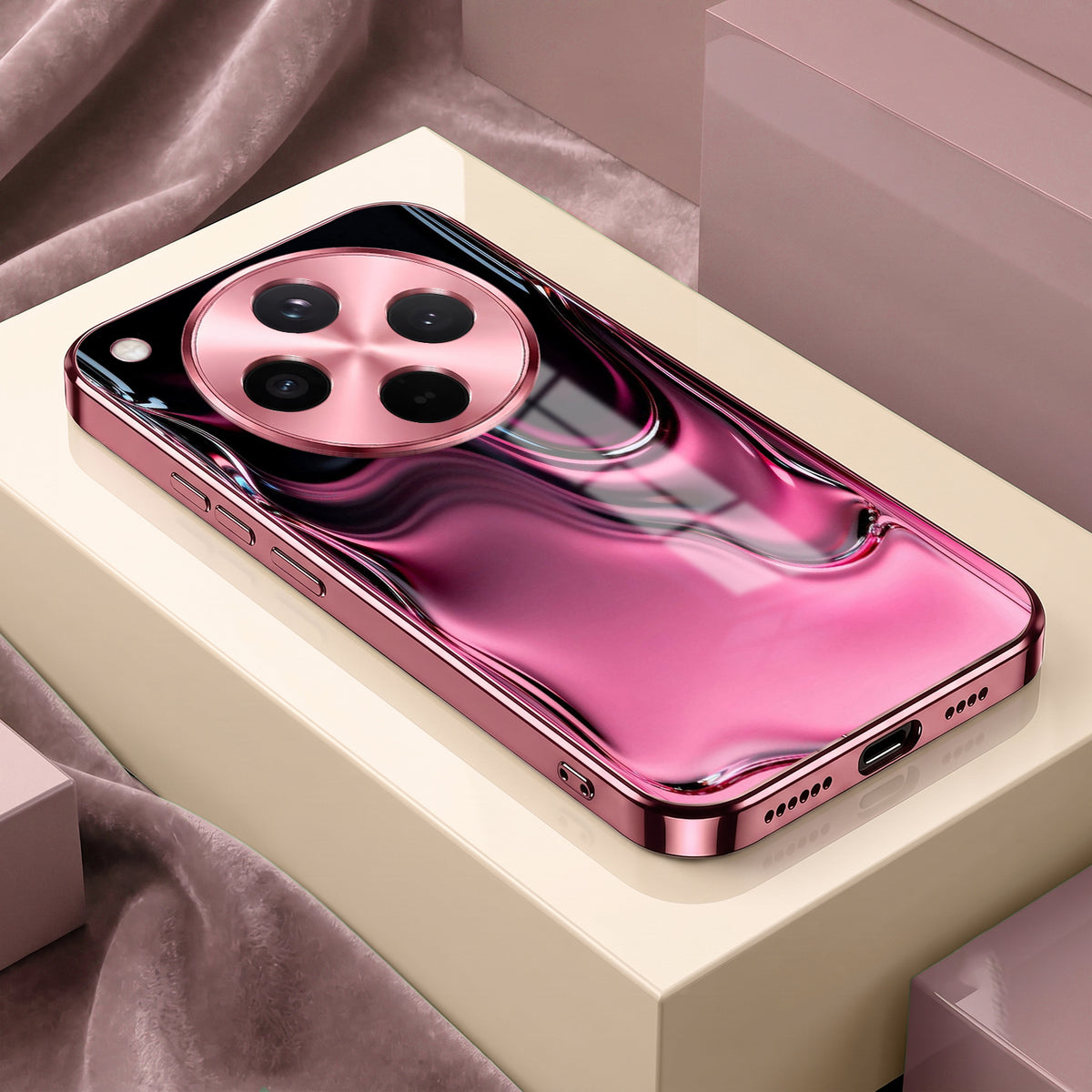 Oppo Find X8 5G Liquid Wave Pink Electroplated Glass Phone Back Case