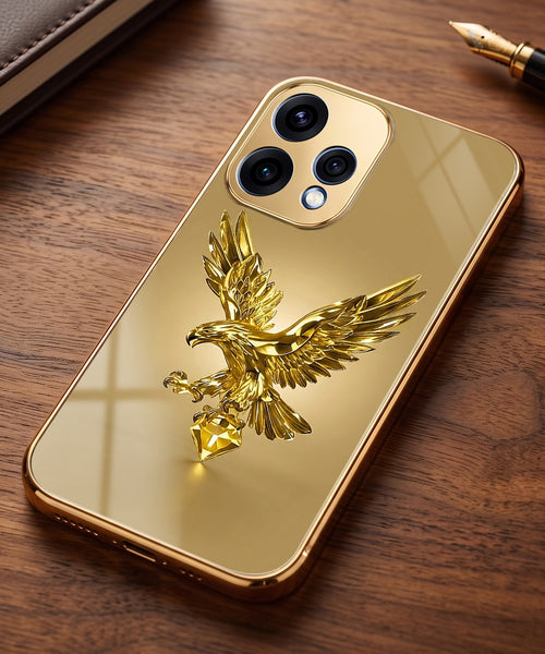 Oppo Reno 15 5G Golden Eagle Gold Electroplated Glass Phone Back Case