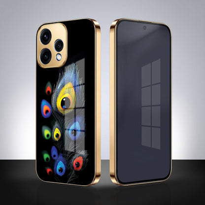 Oppo Reno 15 5G Premium Peacock Feather Gold Electroplated Glass Phone Back Case