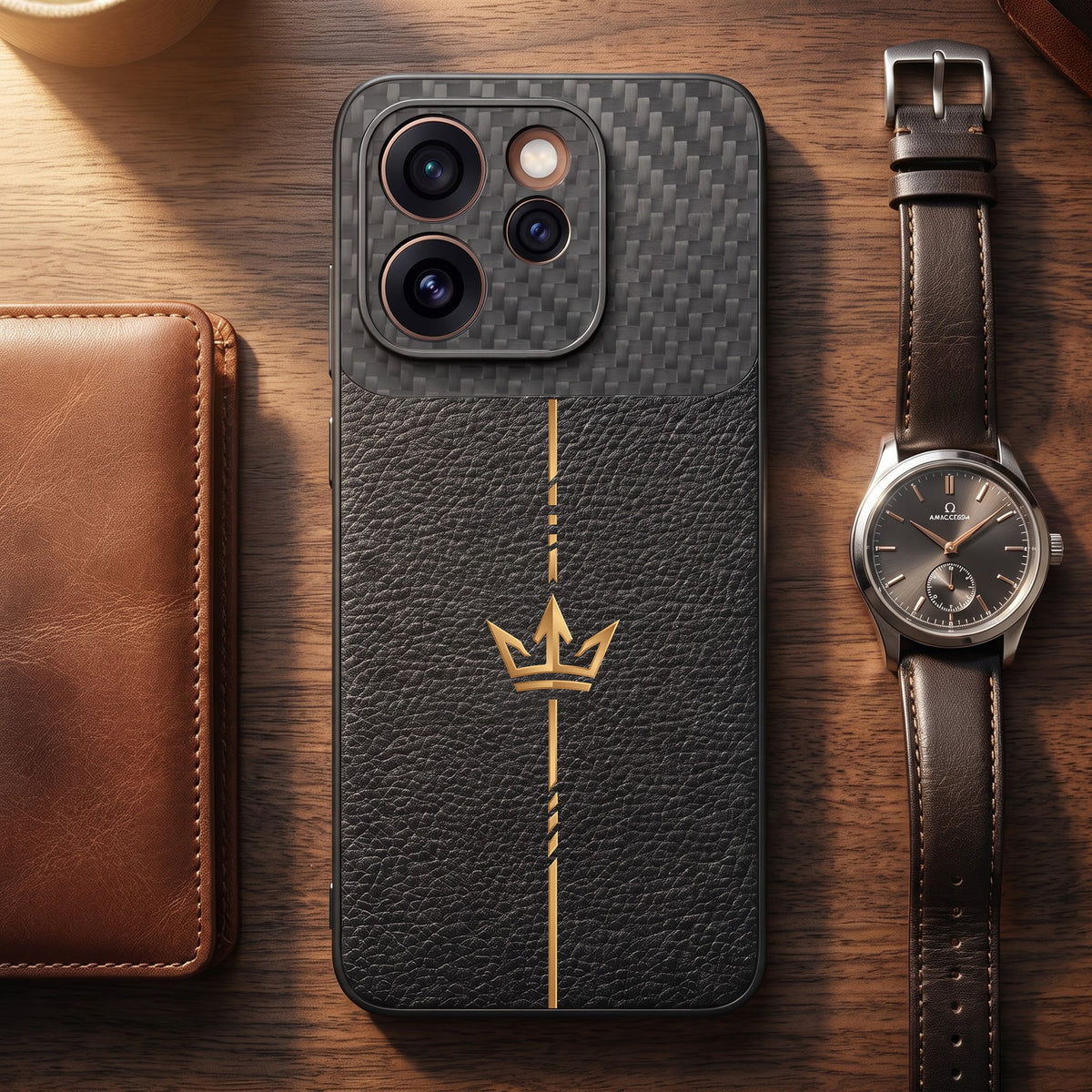 Oppo Reno 15 Pro Mini 5G Royal Stripe Carbon Fiber Leather Hybrid Back Case