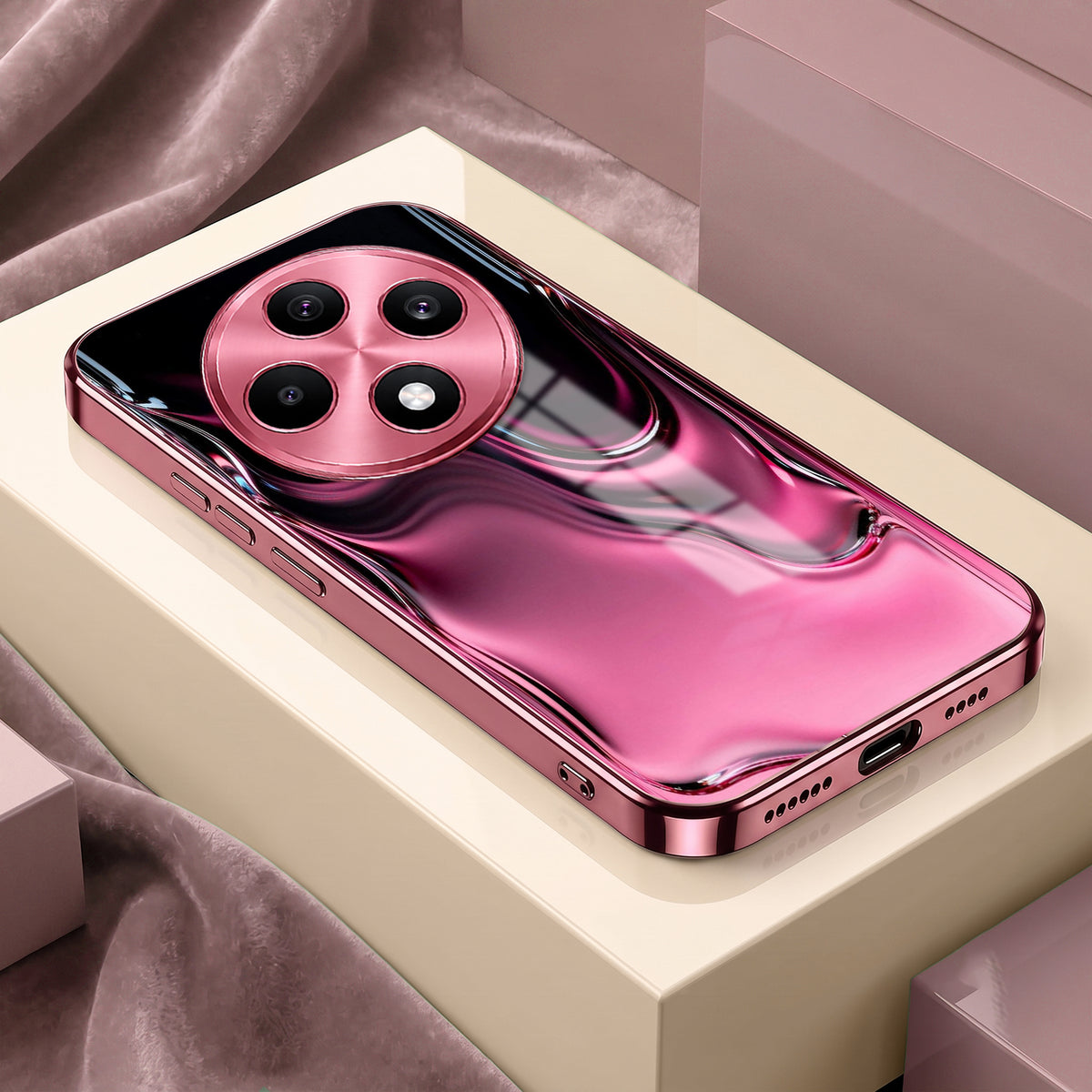 Oppo F27 5G Liquid Wave Pink Electroplated Glass Phone Back Case