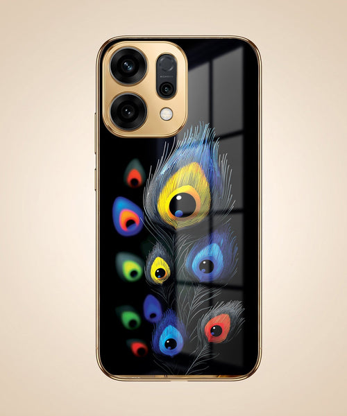 Oppo Reno 14 5G Premium Peacock Feather Gold Electroplated Glass Phone Back Case