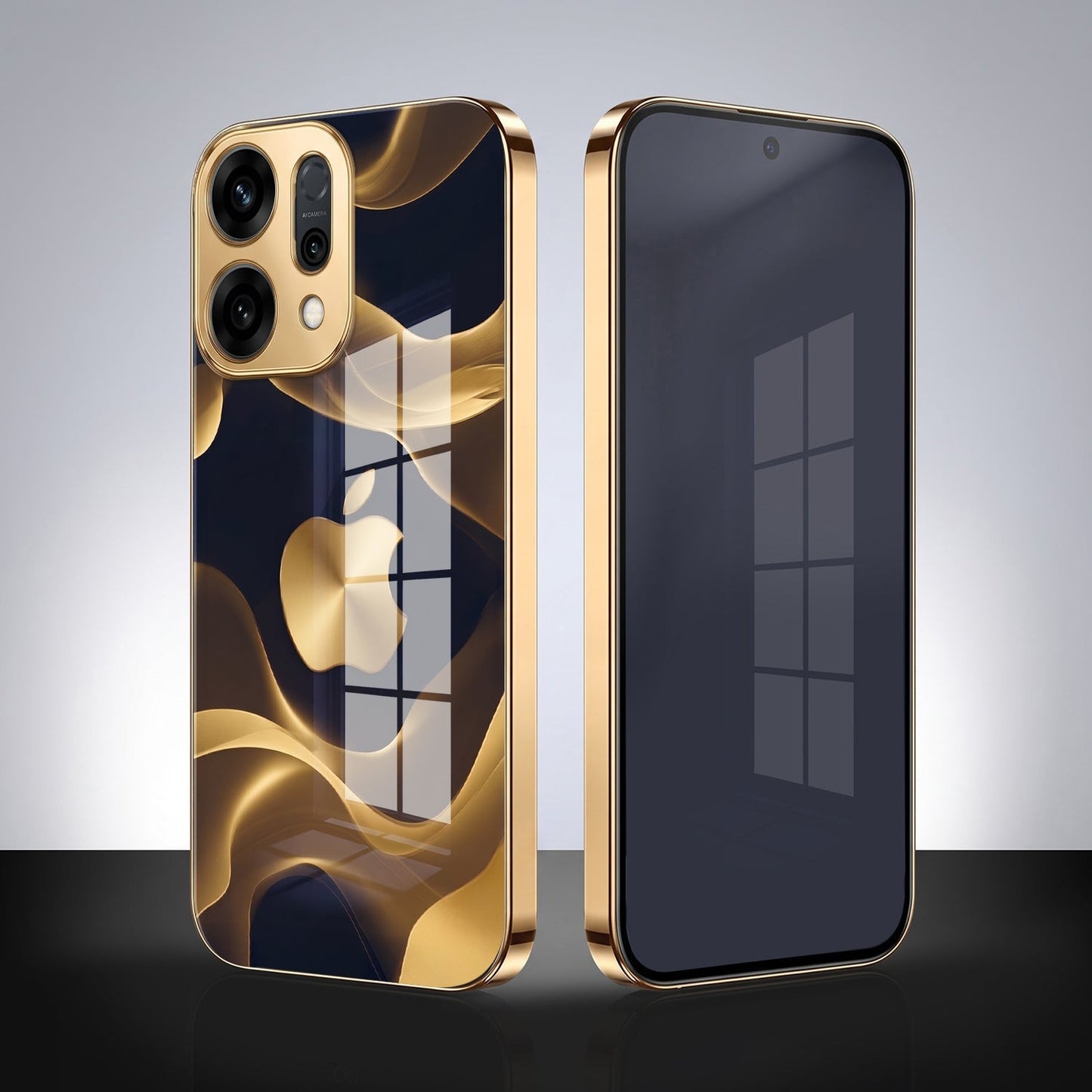 Oppo Reno 14 5G Luxury Wave Gold Electroplated Glass Phone Back Case