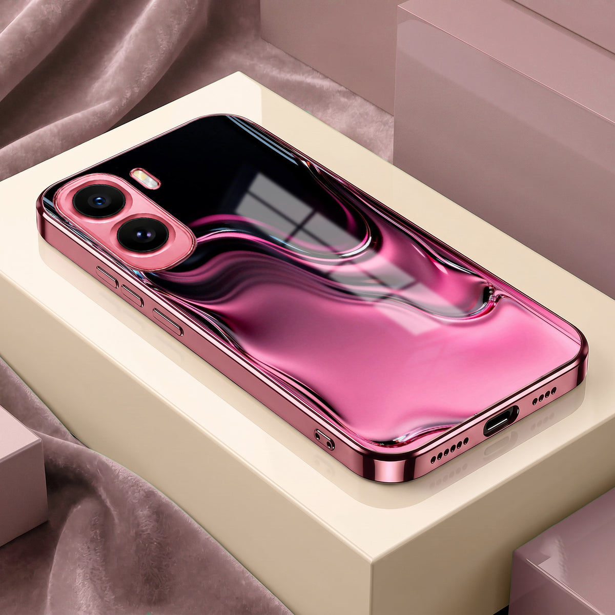 Vivo T5 Pro 5G Liquid Wave Pink Electroplated Glass Phone Back Case