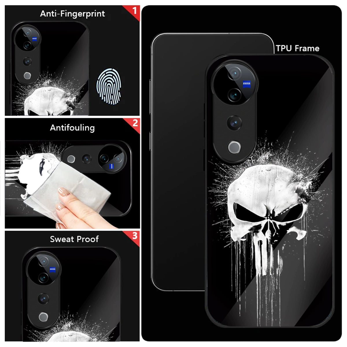 Vivo V40 Pro 5G Premium Acrylic Shockproof Glass Back Case (Punisher Skull)