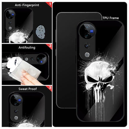 Vivo V40 Pro 5G Premium Acrylic Shockproof Glass Back Case (Punisher Skull)