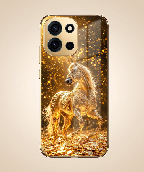 OnePlus Nord 6 5G Golden Horse Sparkle Gold Electroplated Glass Phone Back Case