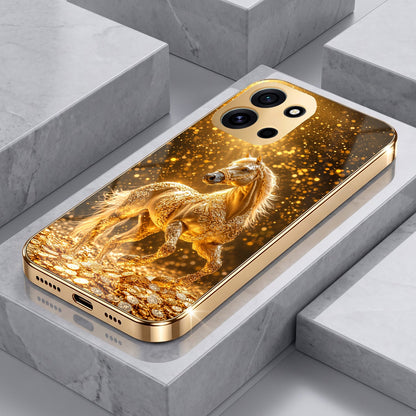 OnePlus Nord 6 5G Golden Horse Sparkle Gold Electroplated Glass Phone Back Case