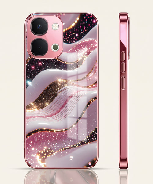 Vivo T5x 5G Midnight Pearl Wave Pink Electroplated Glass Phone Back Case