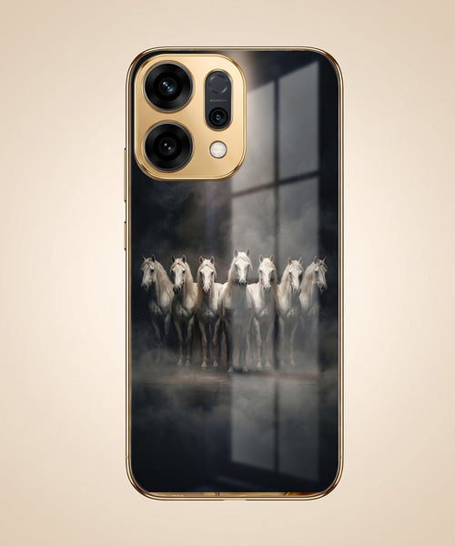 Oppo Reno 14 5G Running Horses Gold Electroplated Glass Phone Back Case