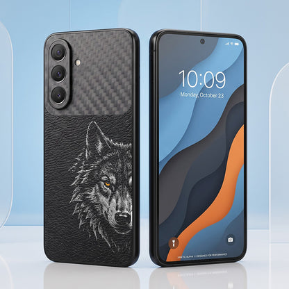 Samsung Galaxy A37 5G Wolf Focus Carbon Fiber Leather Hybrid Back Case