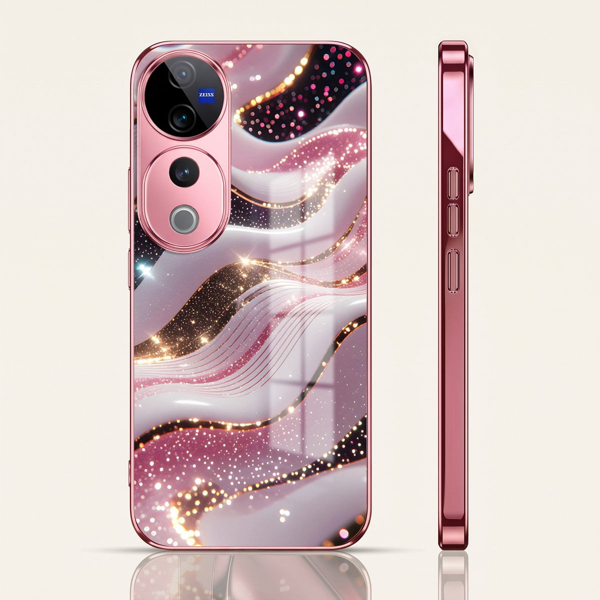 Vivo V40 Pro 5G Midnight Pearl Wave Pink Electroplated Glass Phone Back Case