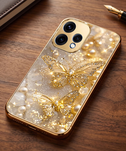 Oppo Reno 15 5G Golden Butterfly Gold Electroplated Glass Phone Back Case
