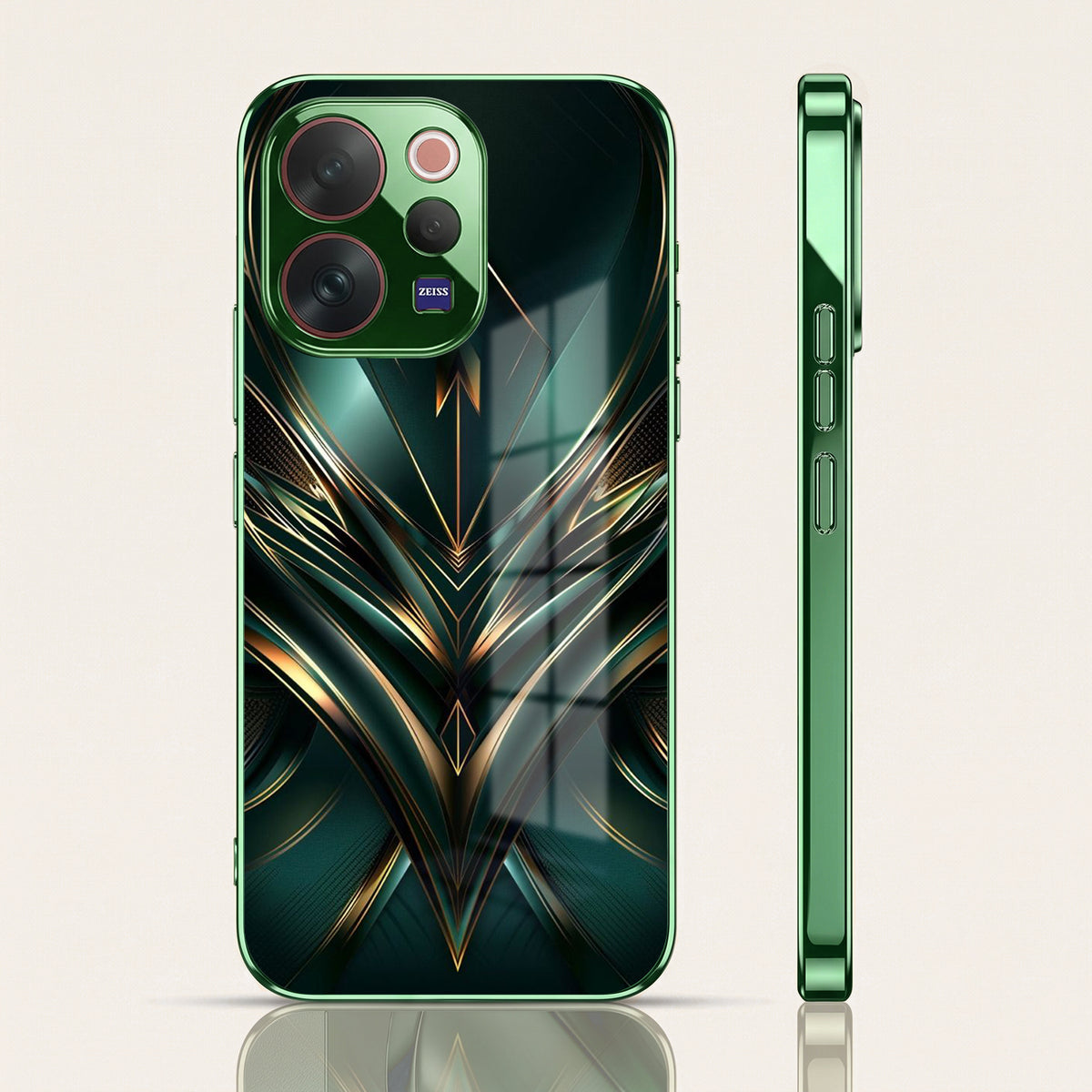 Vivo V70 5G Vortex 3D Arrows Green Electroplated Glass Back Case